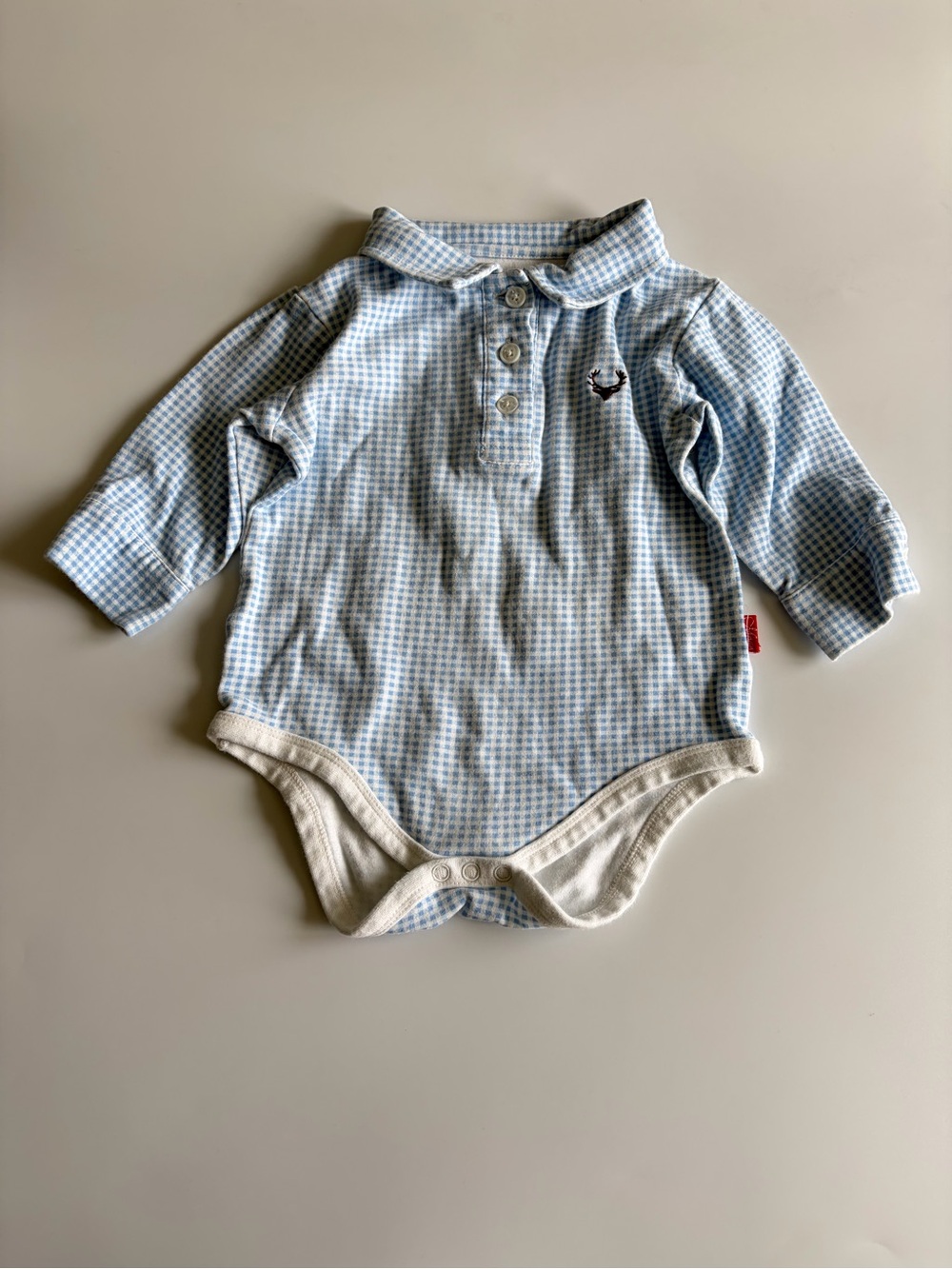 Bundle of Baby Boy Onesies Size 12-18 Months Long Sleeve Blue Gingham Gray Teal - Picture 2 of 16